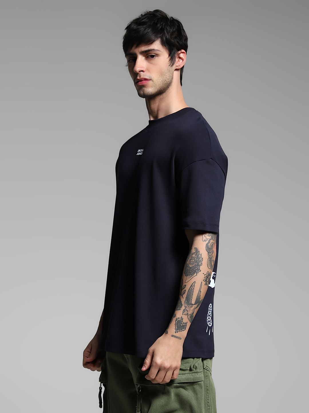 Blue Graphic Print Oversized T-shirt