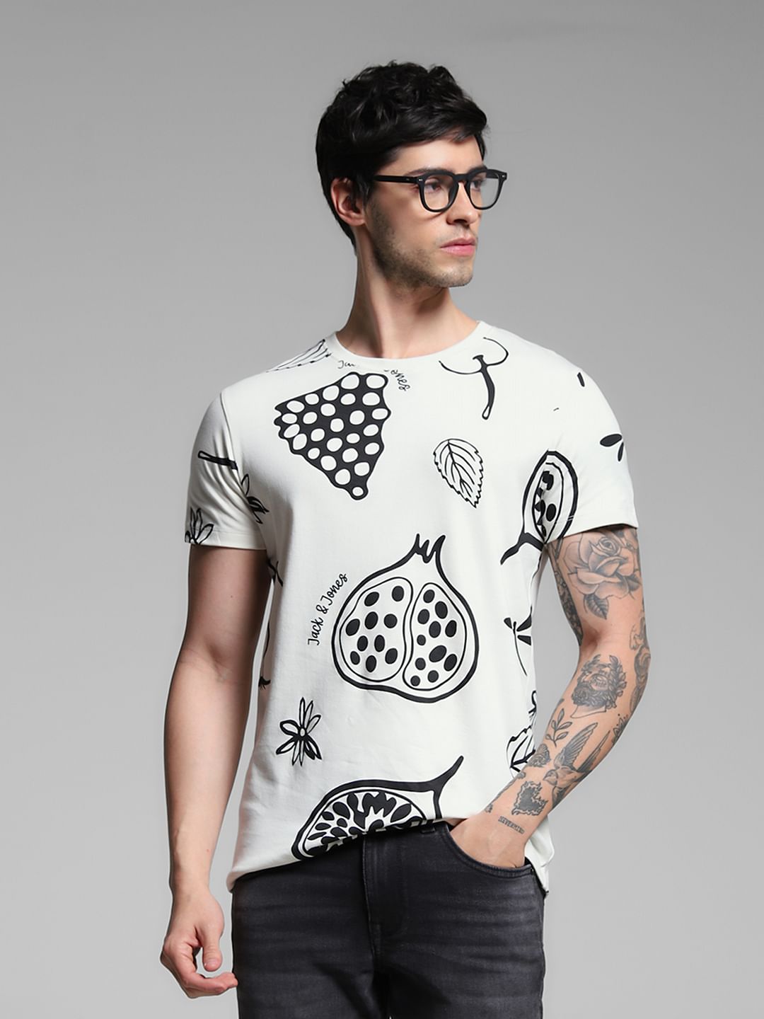 White Graphic Print Cotton T-shirt