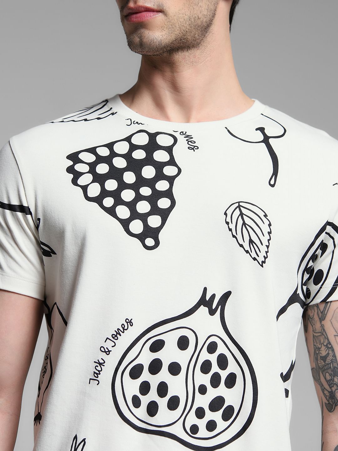 White Graphic Print Cotton T-shirt