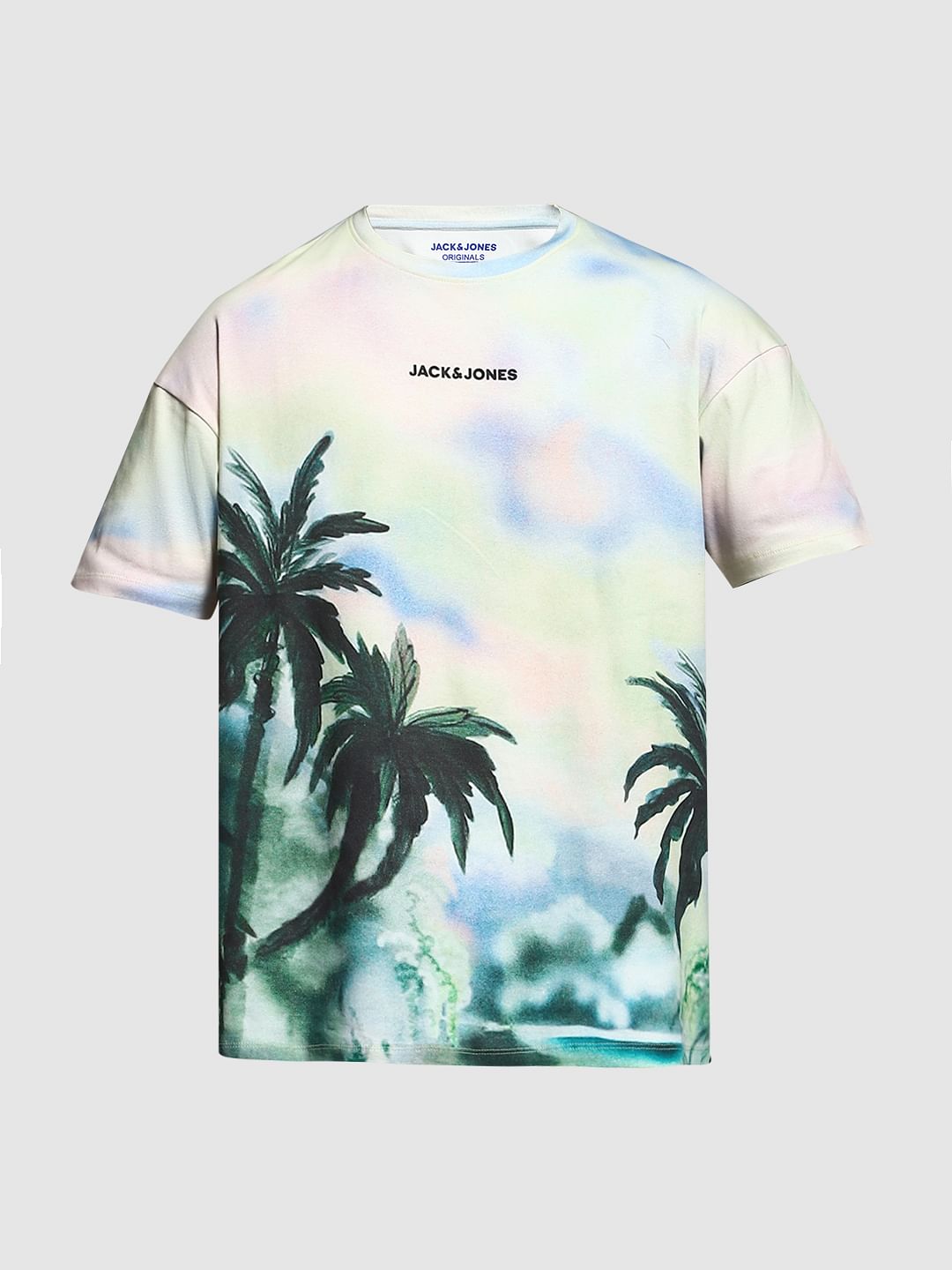 Light Yellow Tropical Print Oversized T-shirt