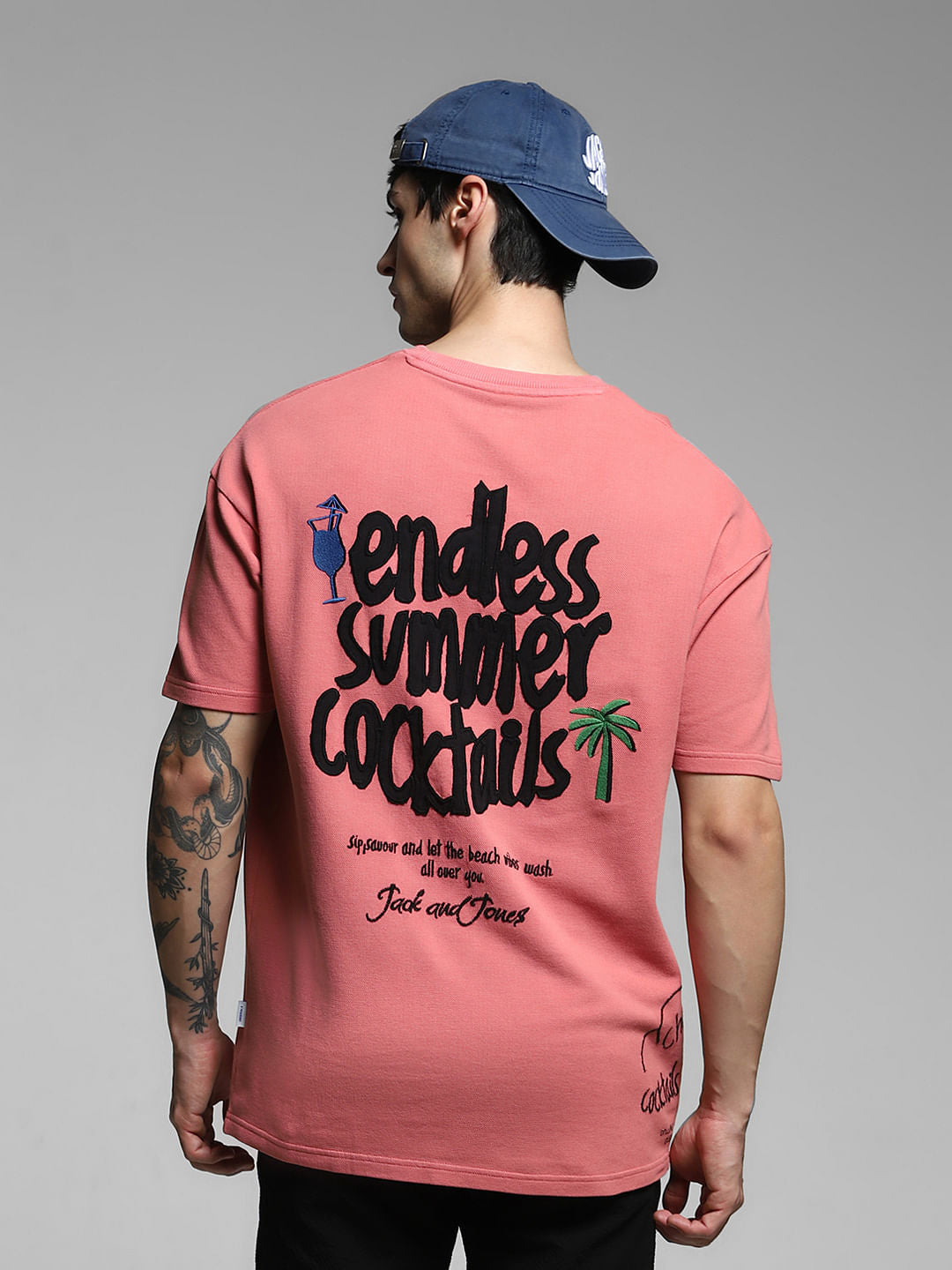 Shell Pink Printed Boxy Fit T-shirt - L
