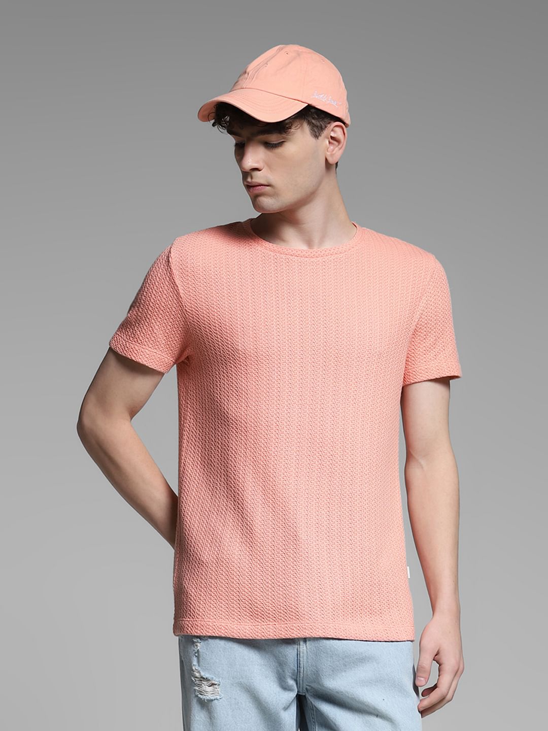 Coral Jacquard Crew Neck T-shirt - M