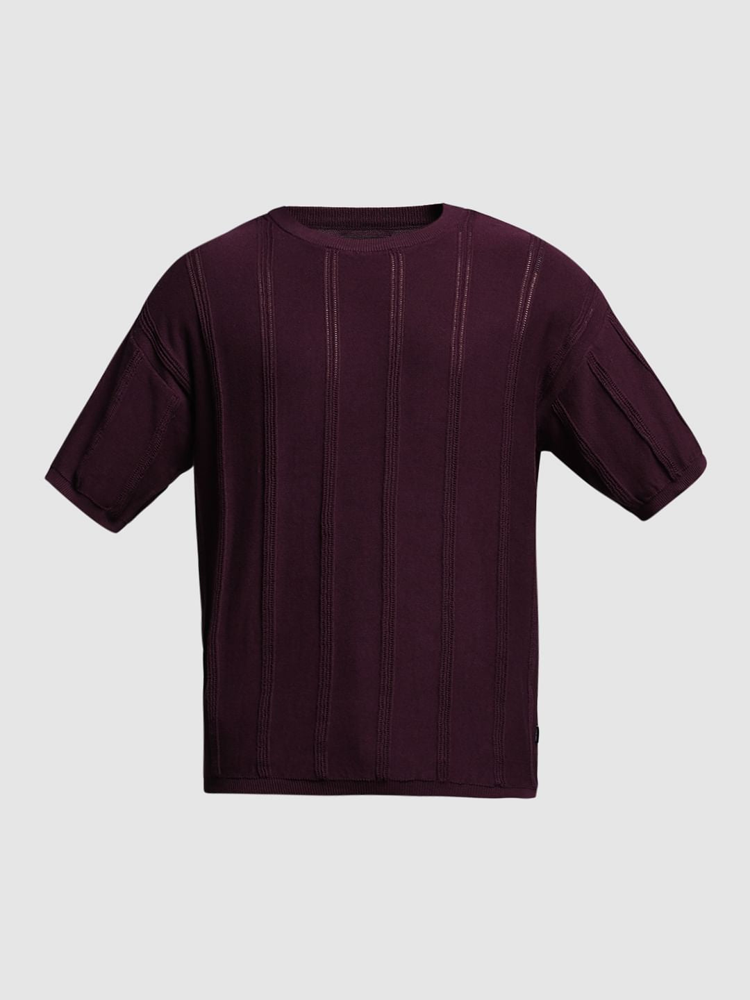Dark Purple Knitted Crew Neck T-shirt