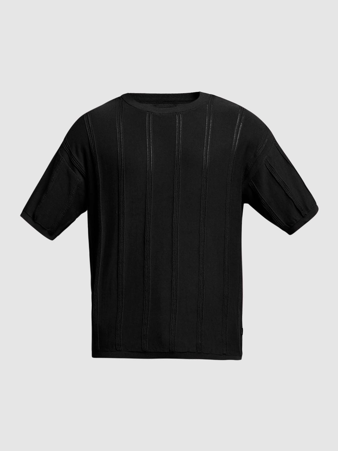 Black Knitted Crew Neck T-shirt