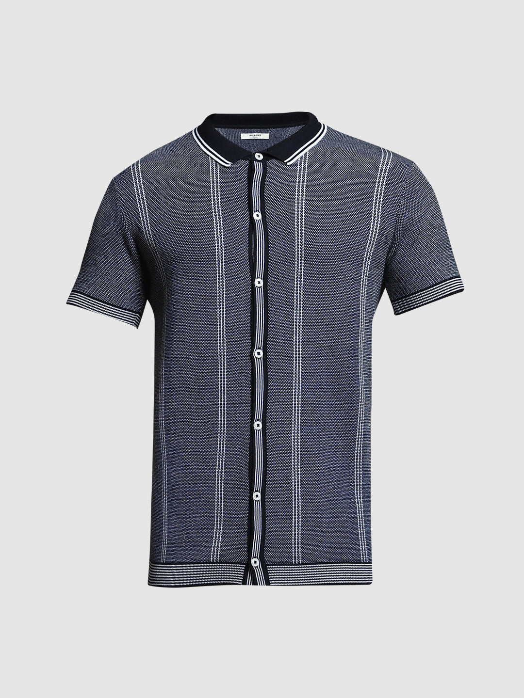 Navy Front Open Knit Polo