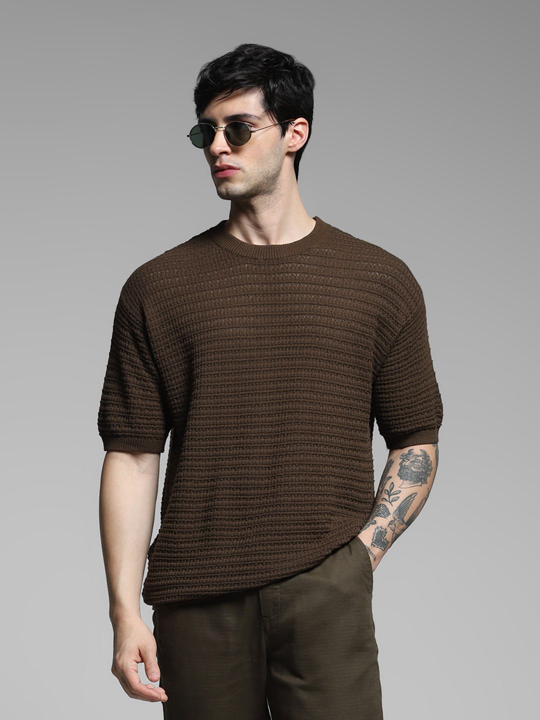 Dark Brown Cotton Oversized T-shirt - S
