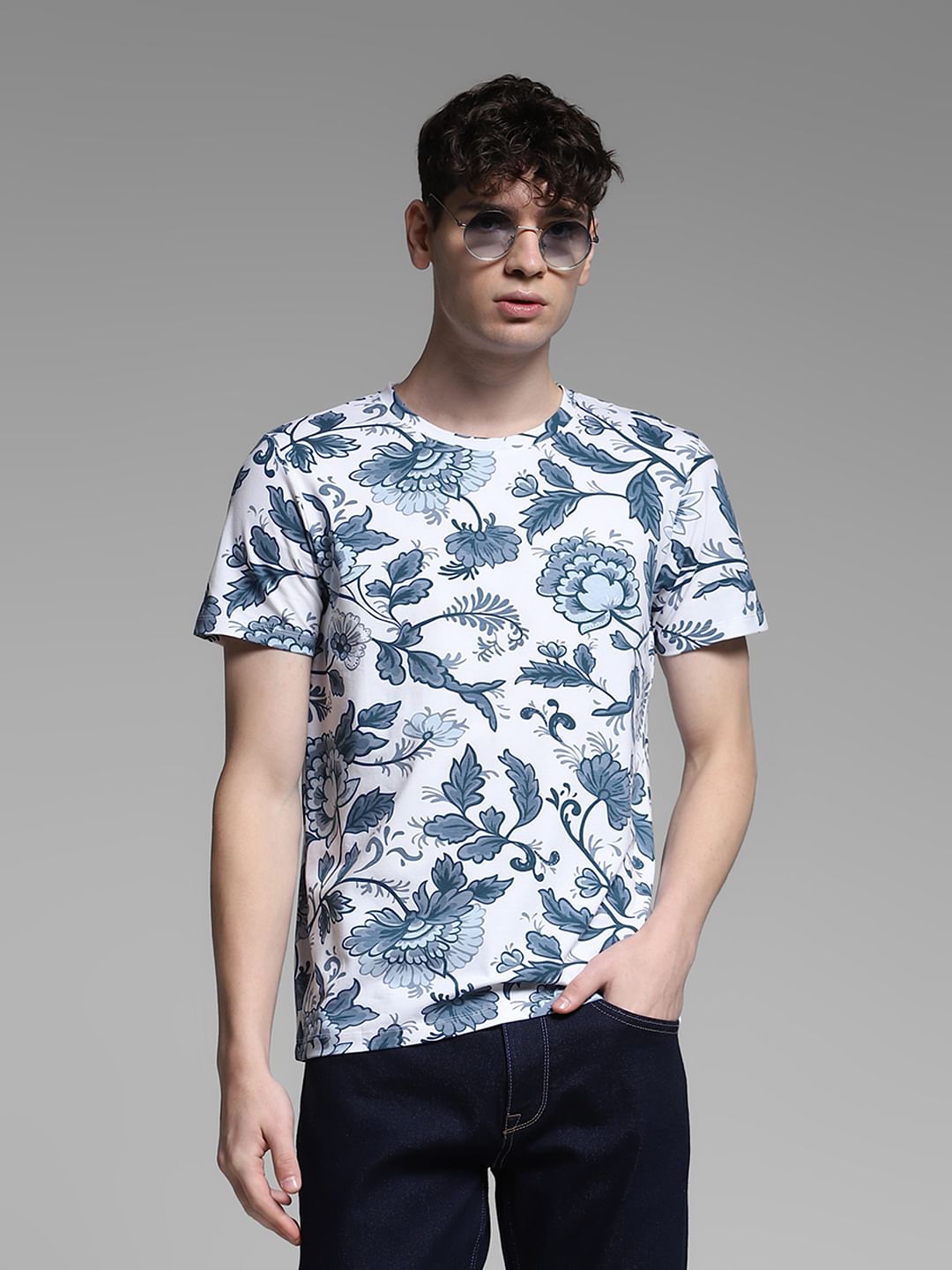 White Printed Crew Neck T-shirt - S