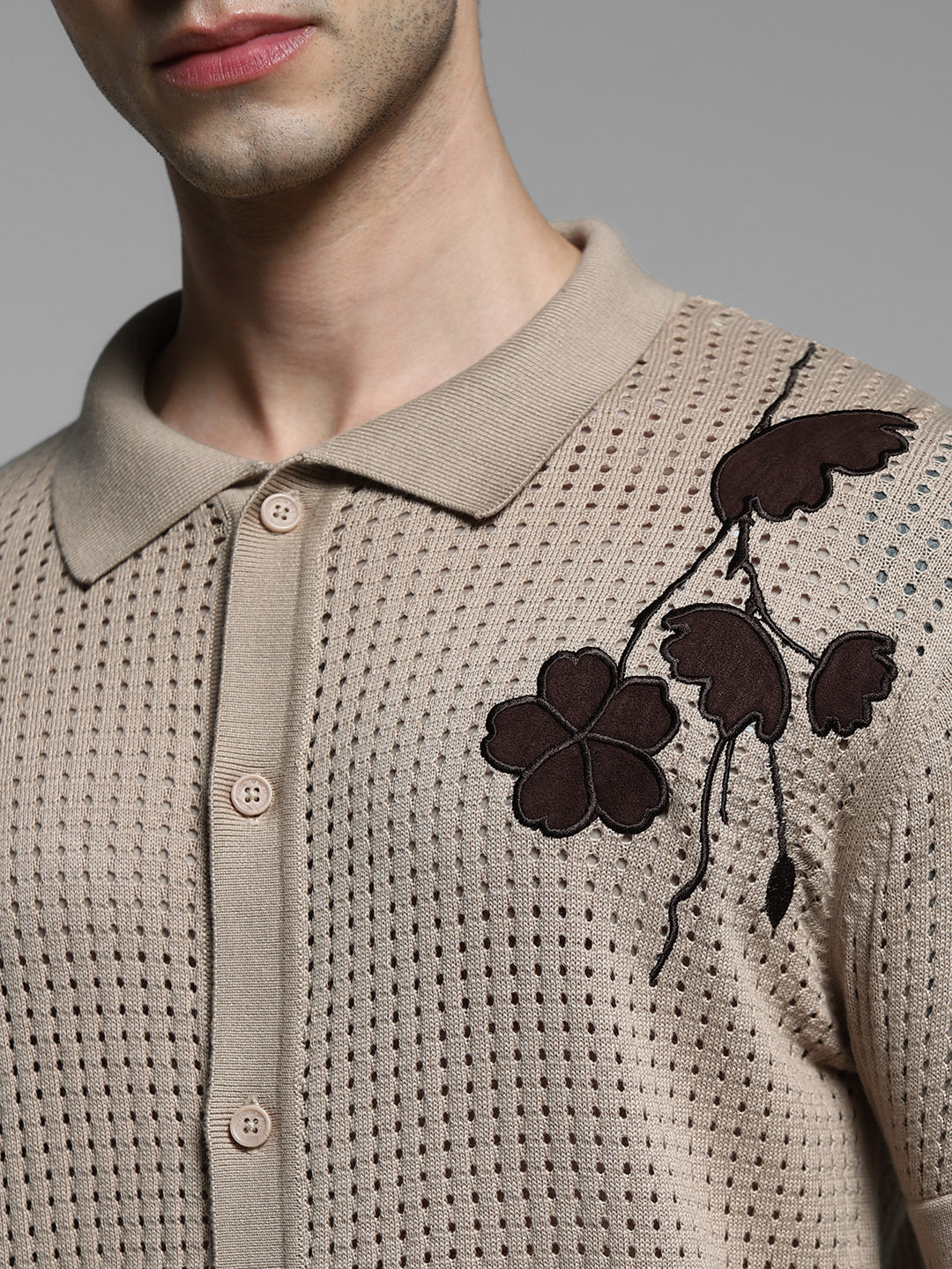 Brown Applique Print Oversized Knit