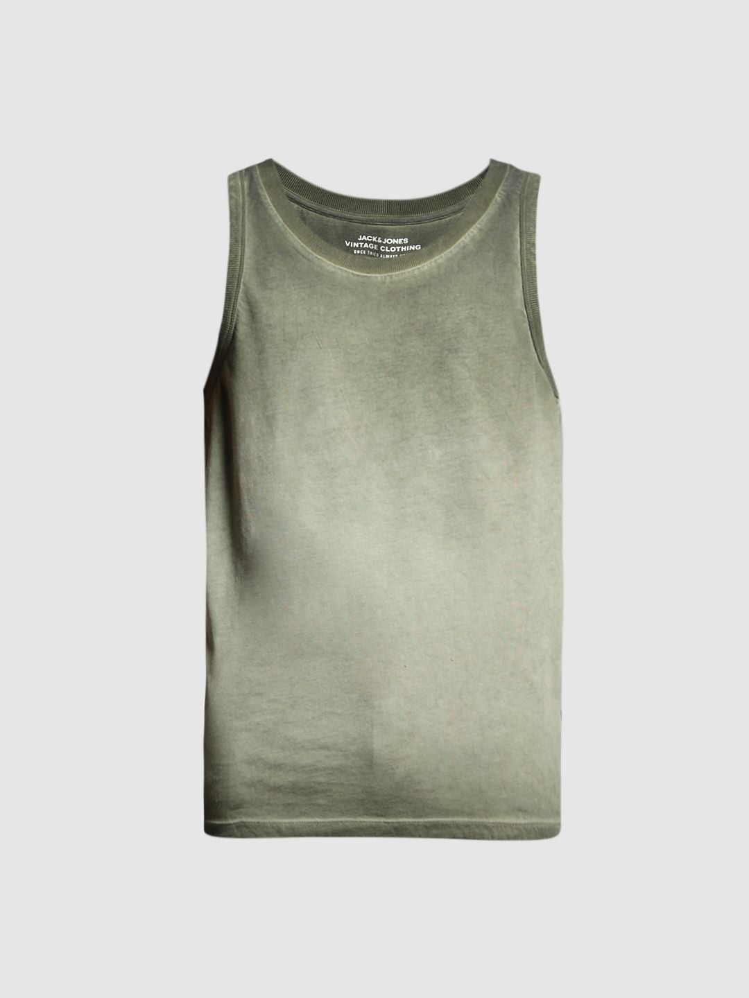 Green Washed Crew Neck Cotton Vest