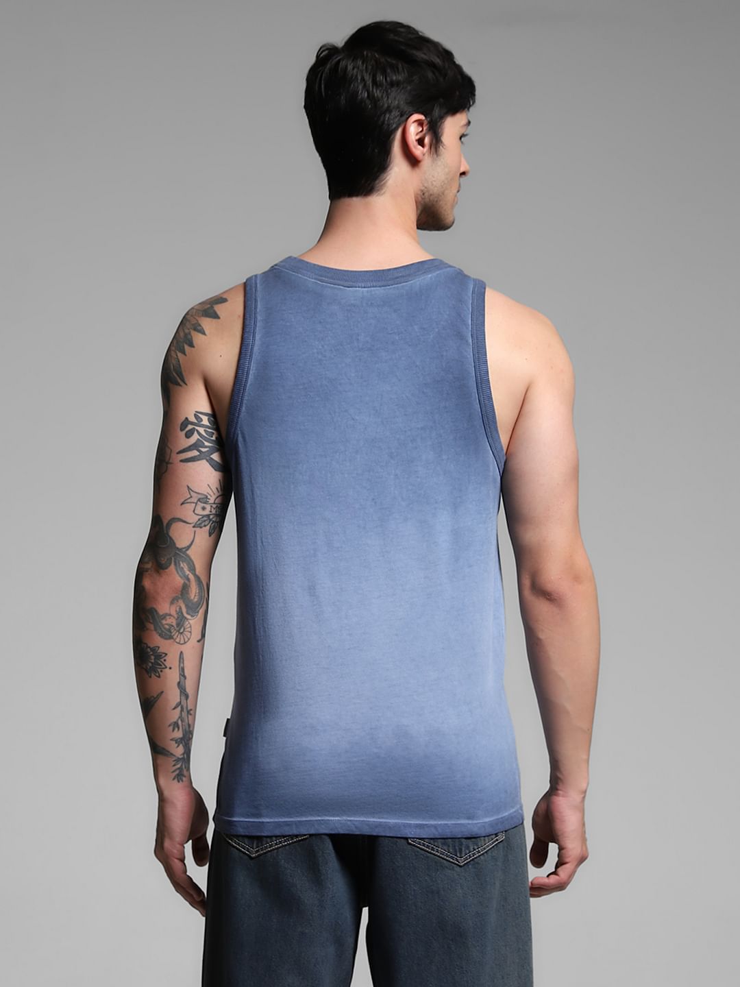 Blue Washed Crew Neck Cotton Vest