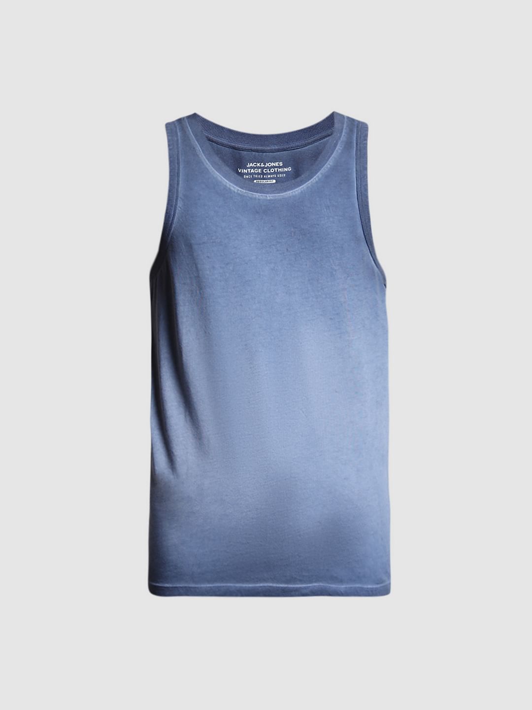 Blue Washed Crew Neck Cotton Vest