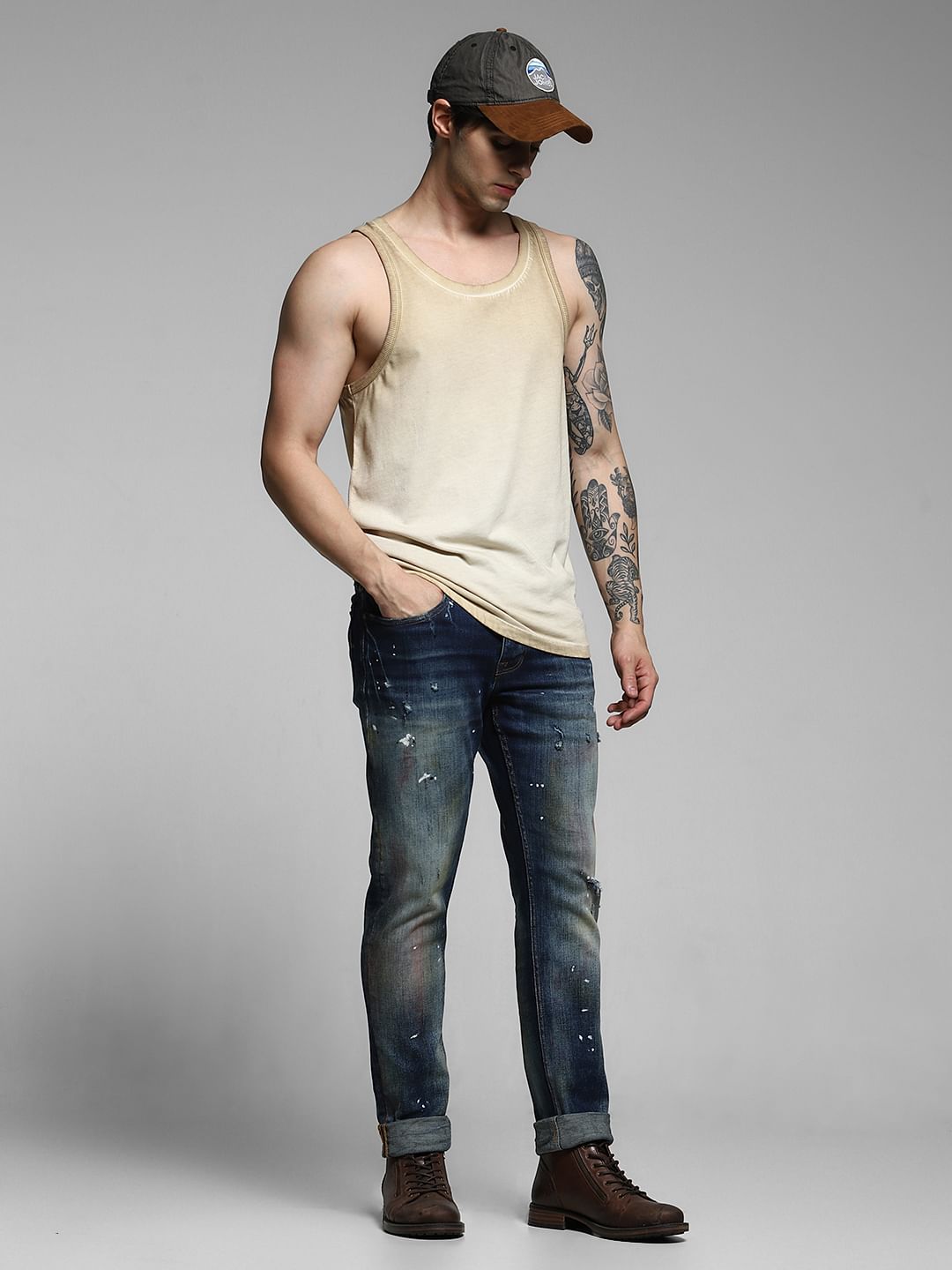 Grey Washed Cotton Vest