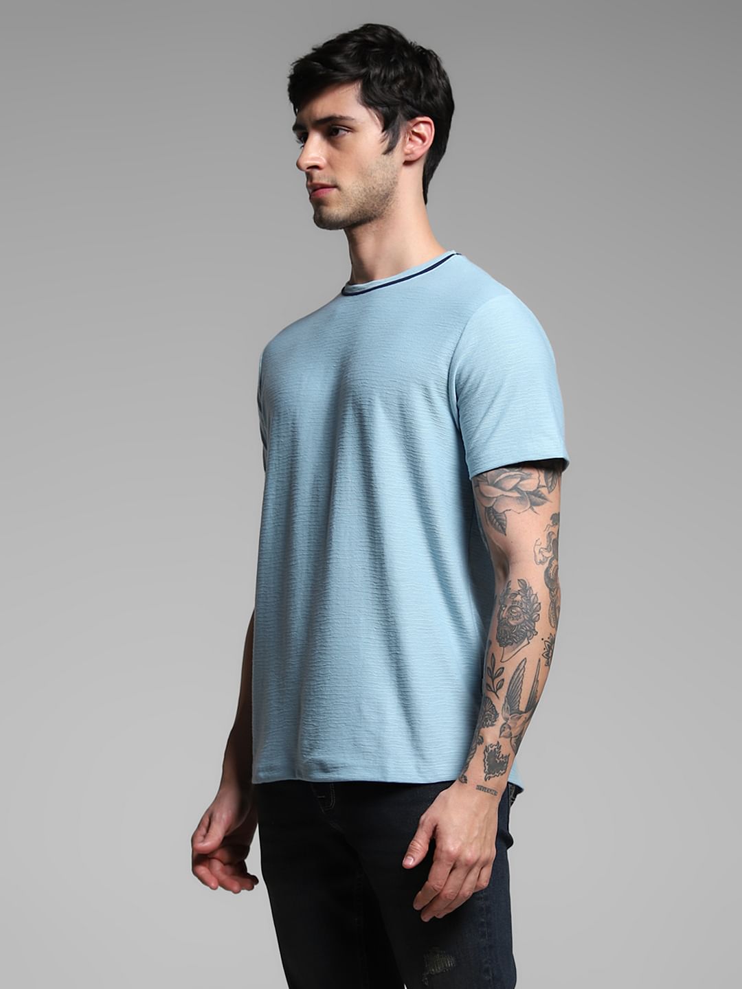 Light Blue Jacquard Crew Neck T-shirt