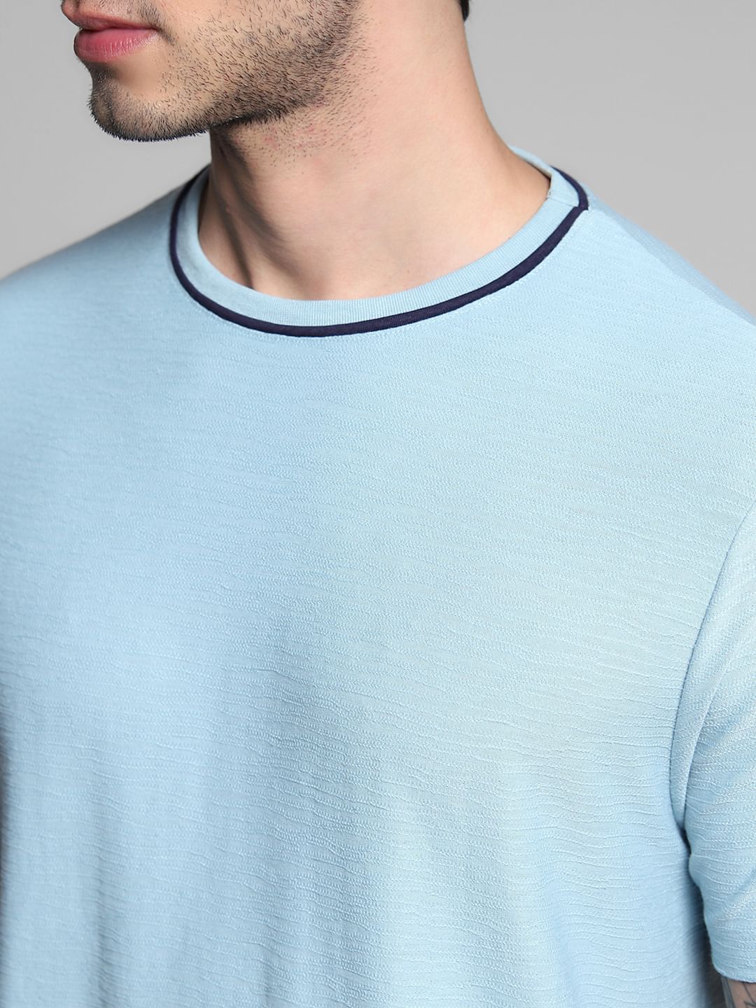 Light Blue Jacquard Crew Neck T-shirt