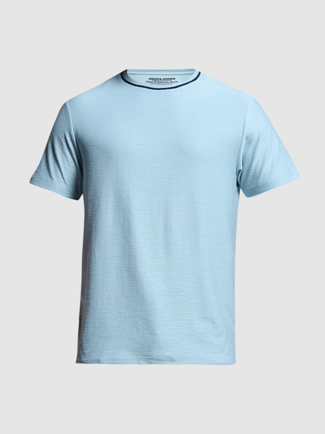 Light Blue Jacquard Crew Neck T-shirt