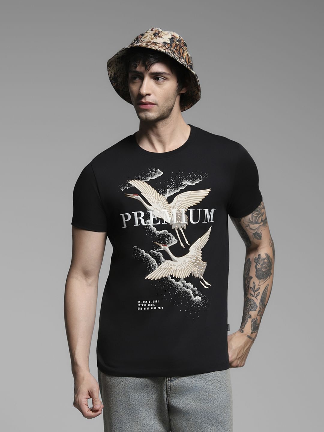 Black Graphic Print Cotton T-shirt