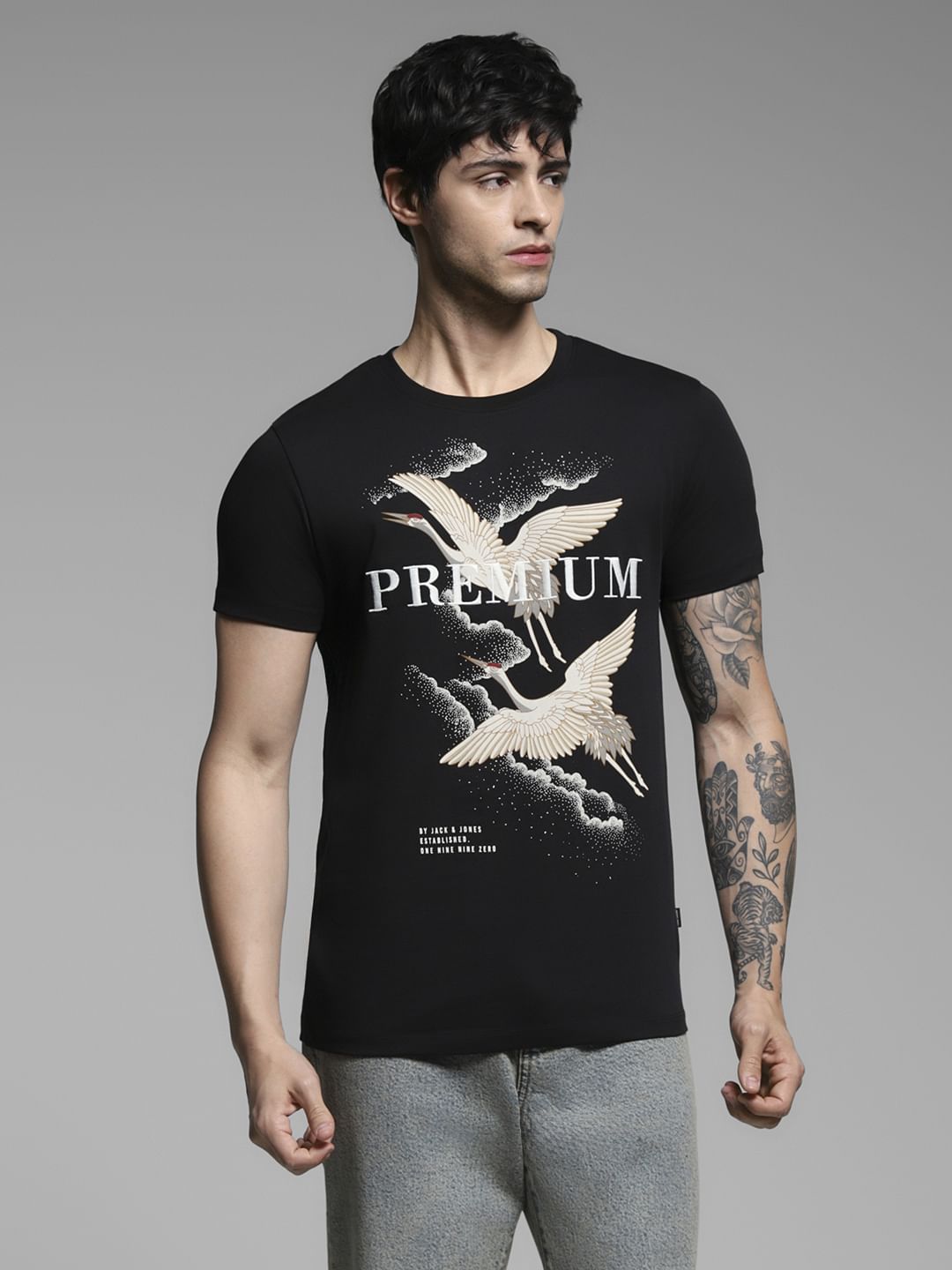 Black Graphic Print Cotton T-shirt