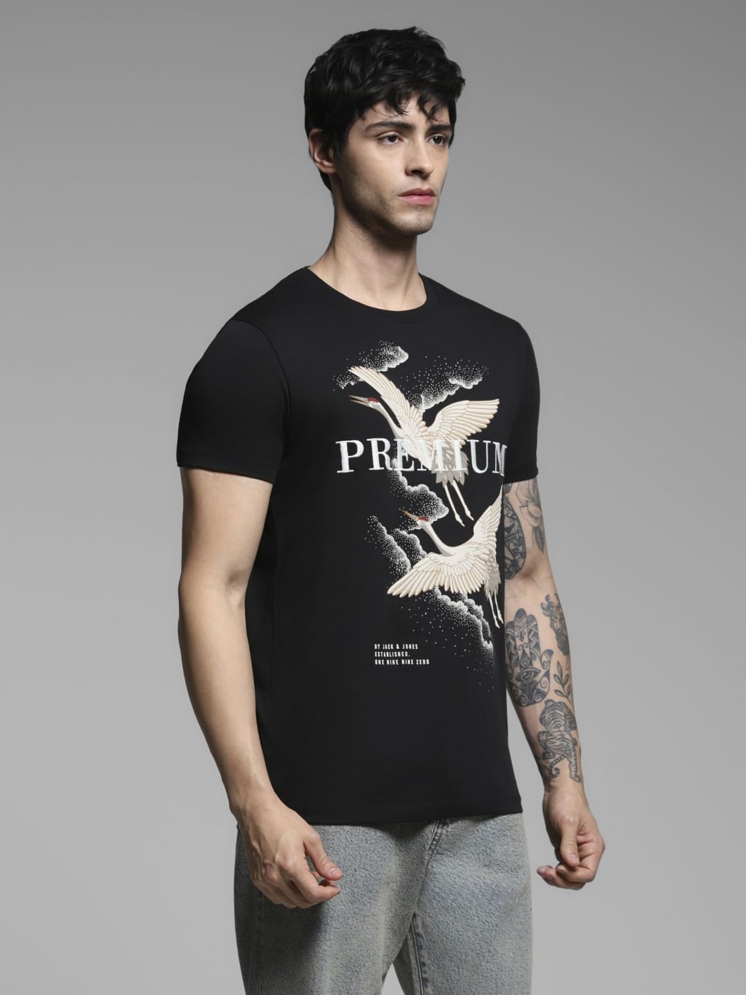 Black Graphic Print Cotton T-shirt