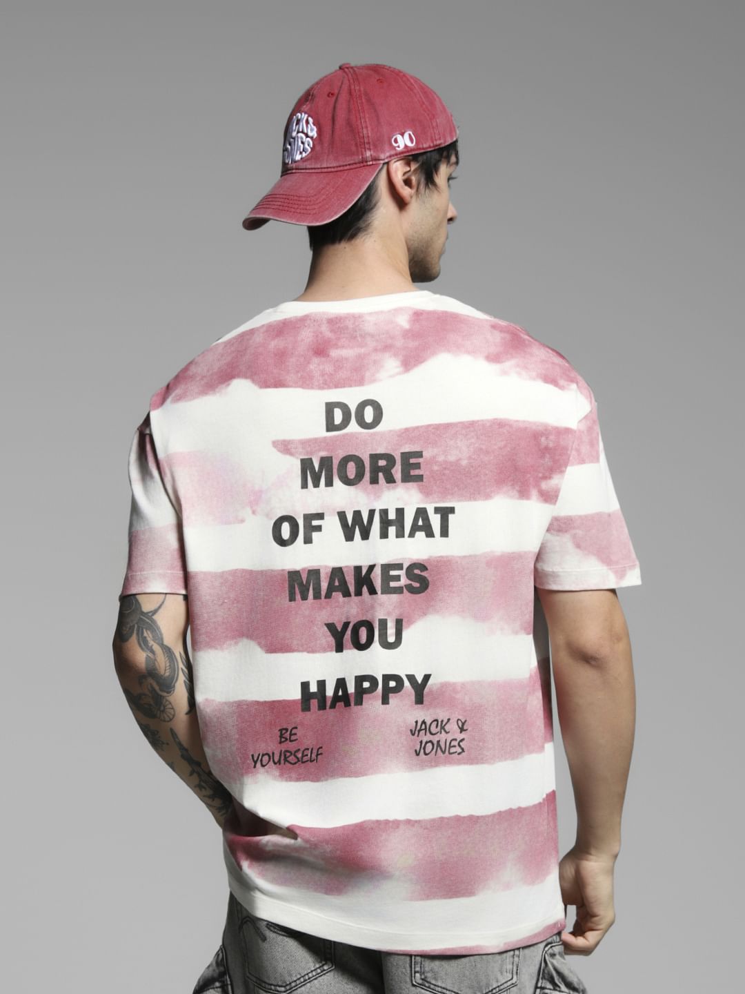 Red Colourblocked Cotton T-shirt