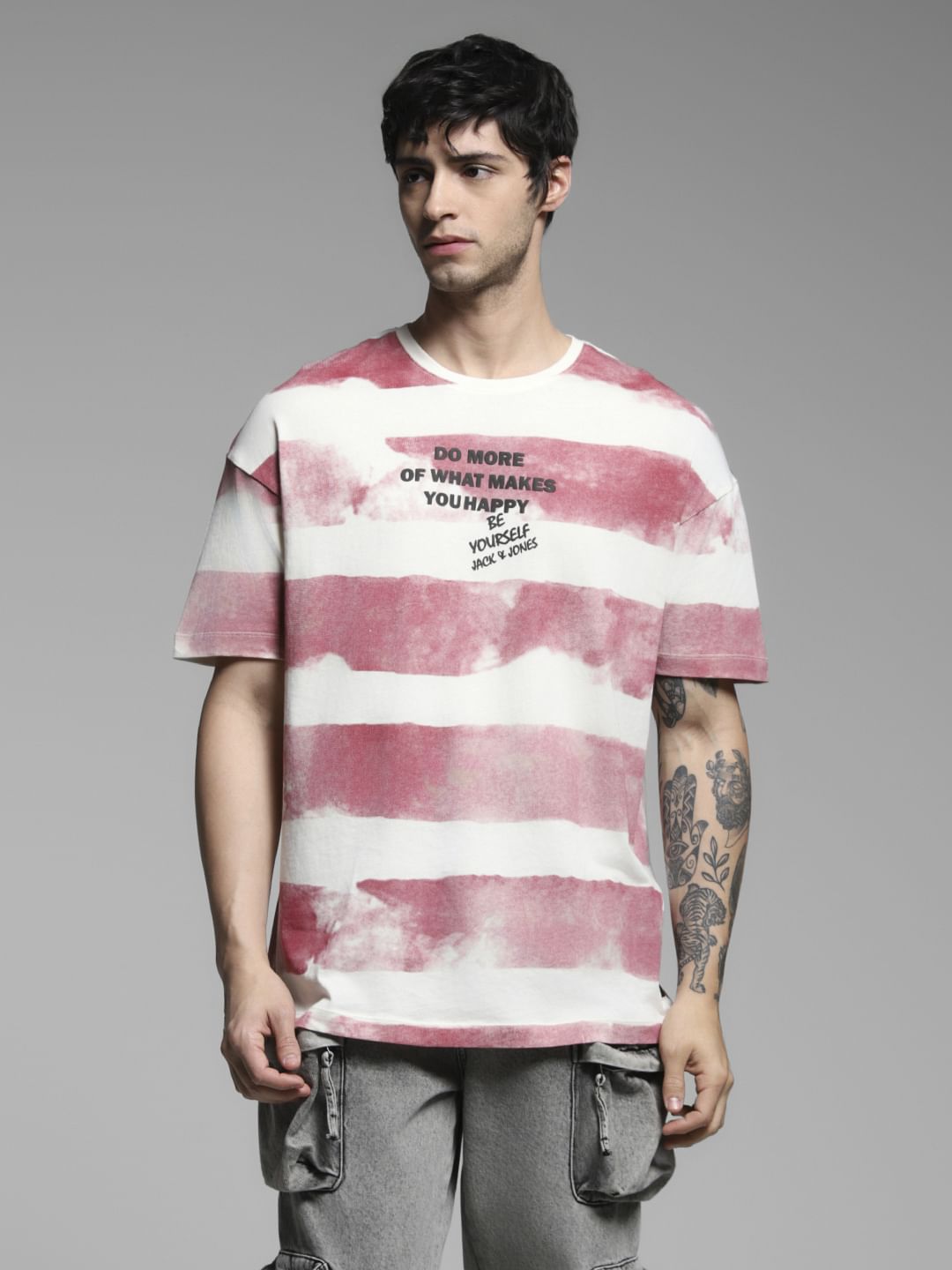 Red Colourblocked Cotton T-shirt