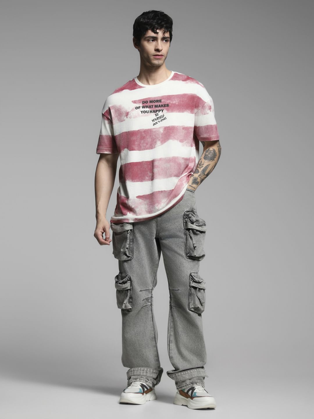 Red Colourblocked Cotton T-shirt