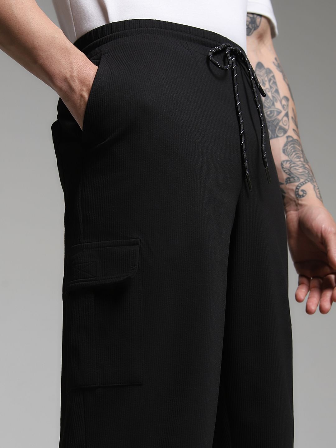 Black Mid Rise Cargo Pants