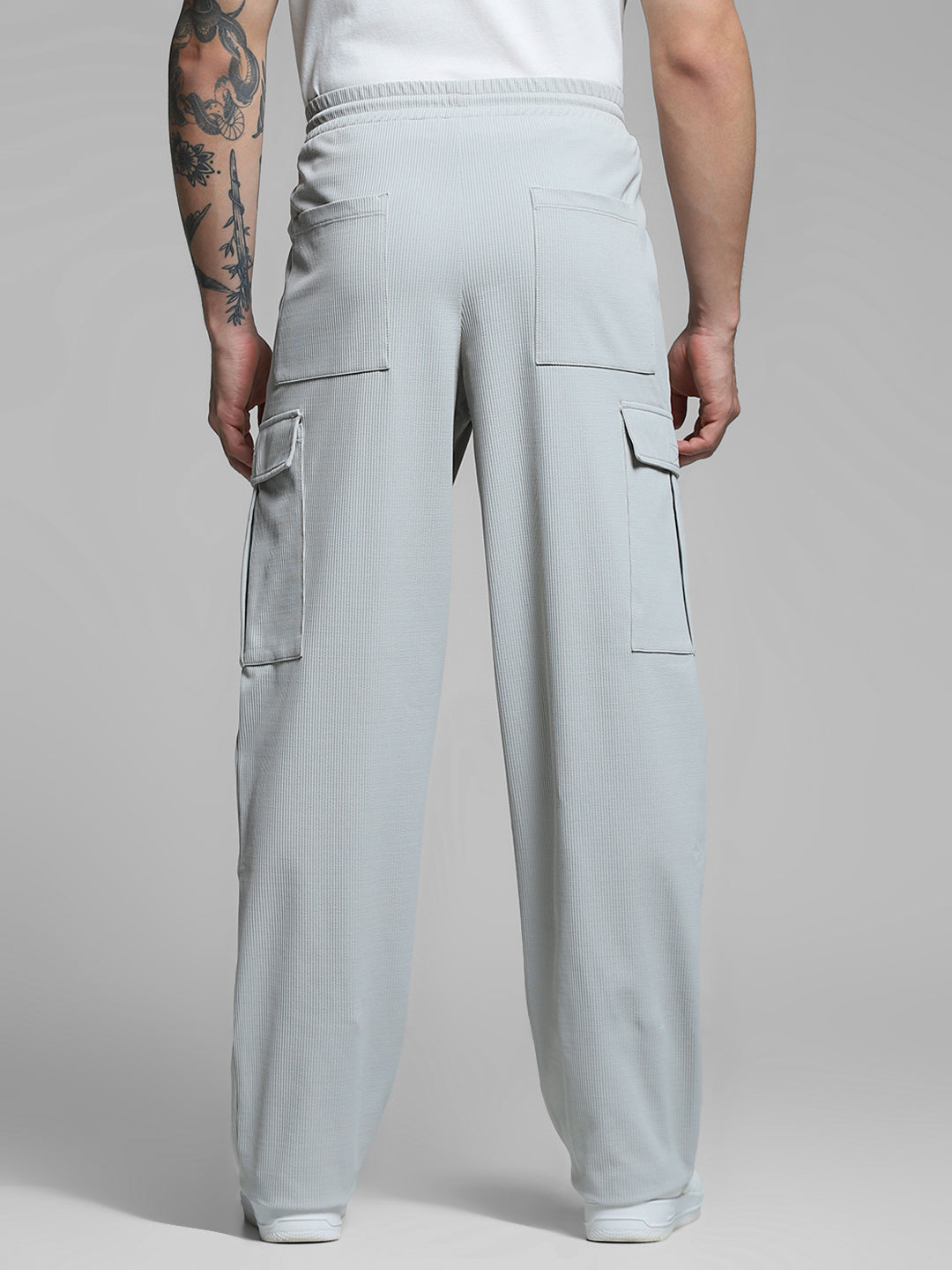 Grey Mid Rise Regular Fit Cargos