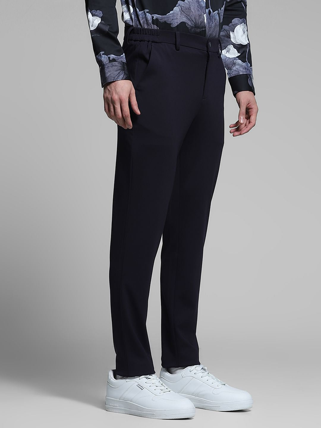 Navy Blue Mid Rise Slim Fit Pants