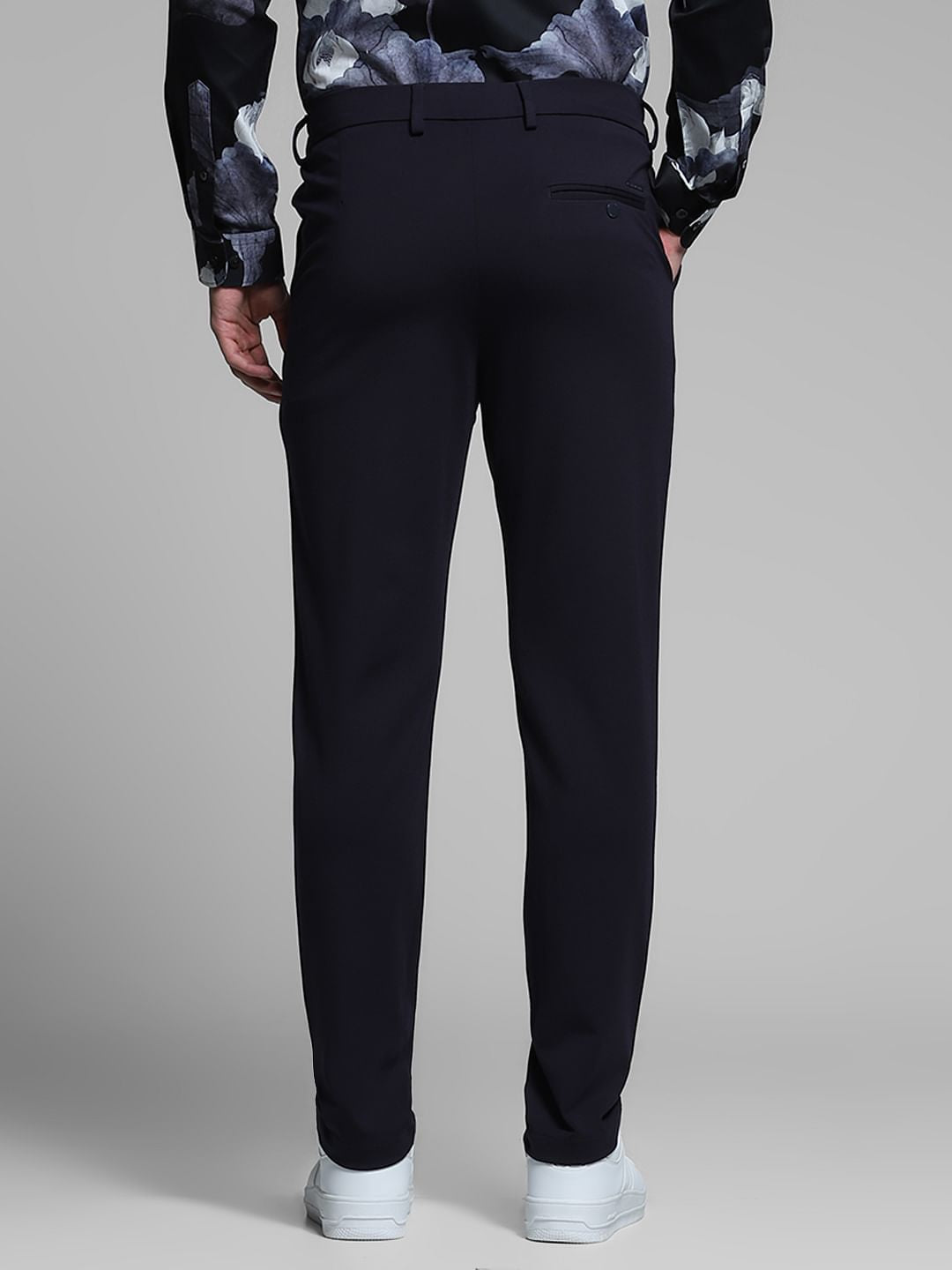 Navy Blue Mid Rise Slim Fit Pants
