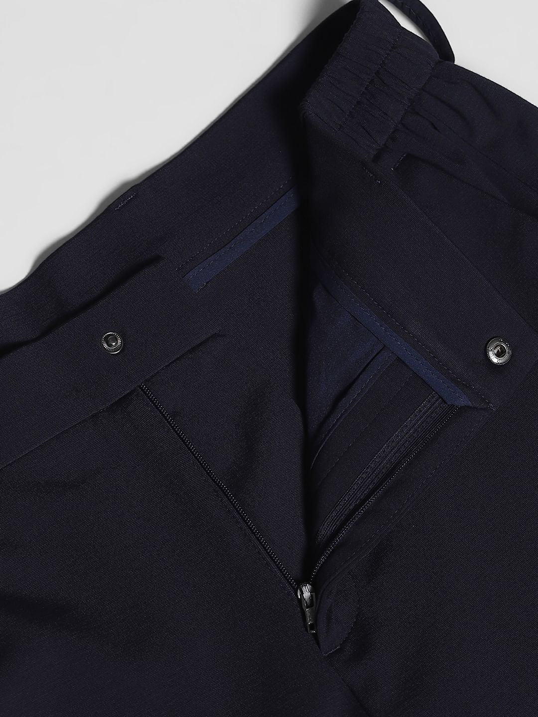 Navy Blue Mid Rise Slim Fit Pants