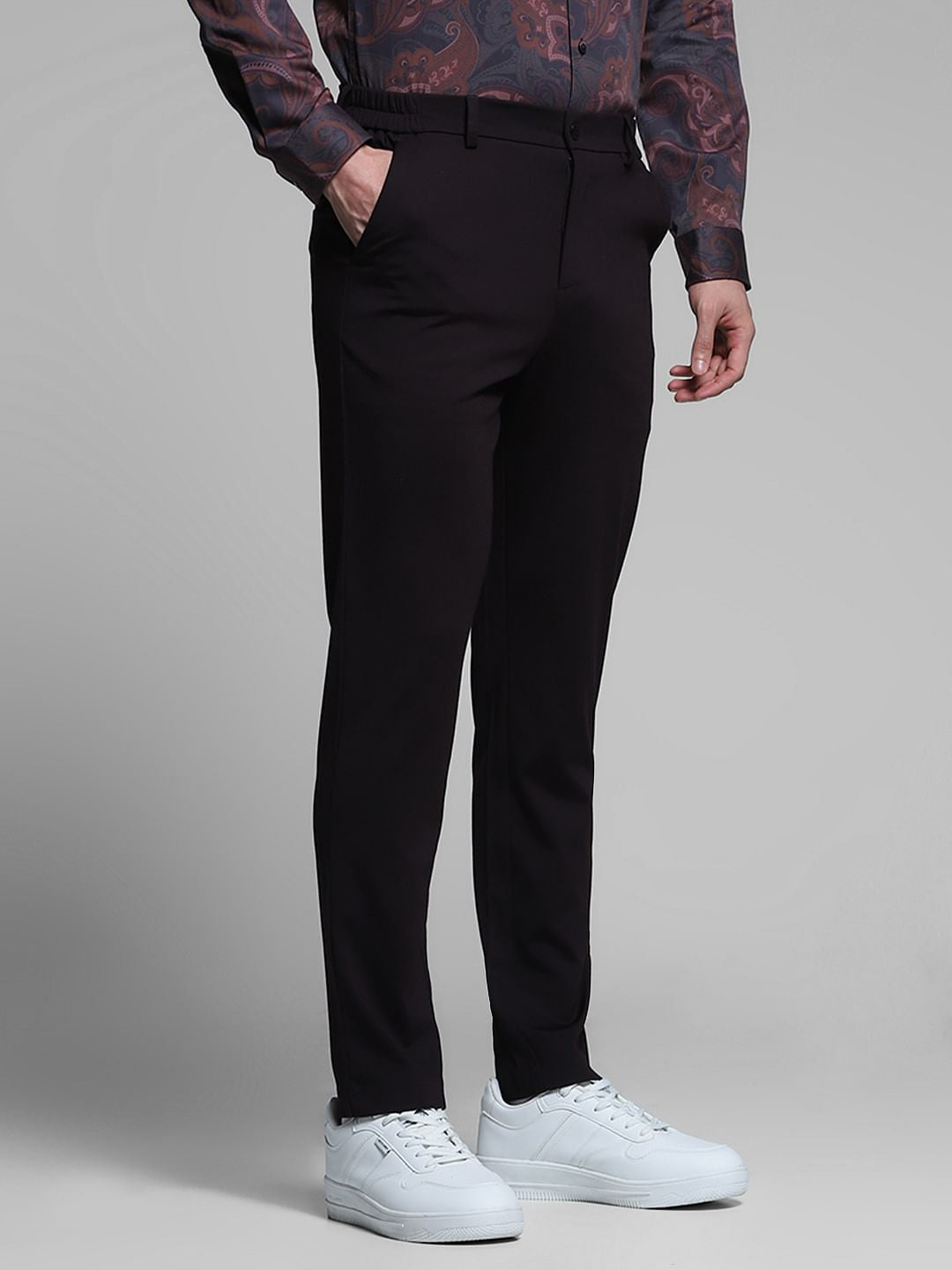 Dark Brown Mid Rise Slim Fit Pants