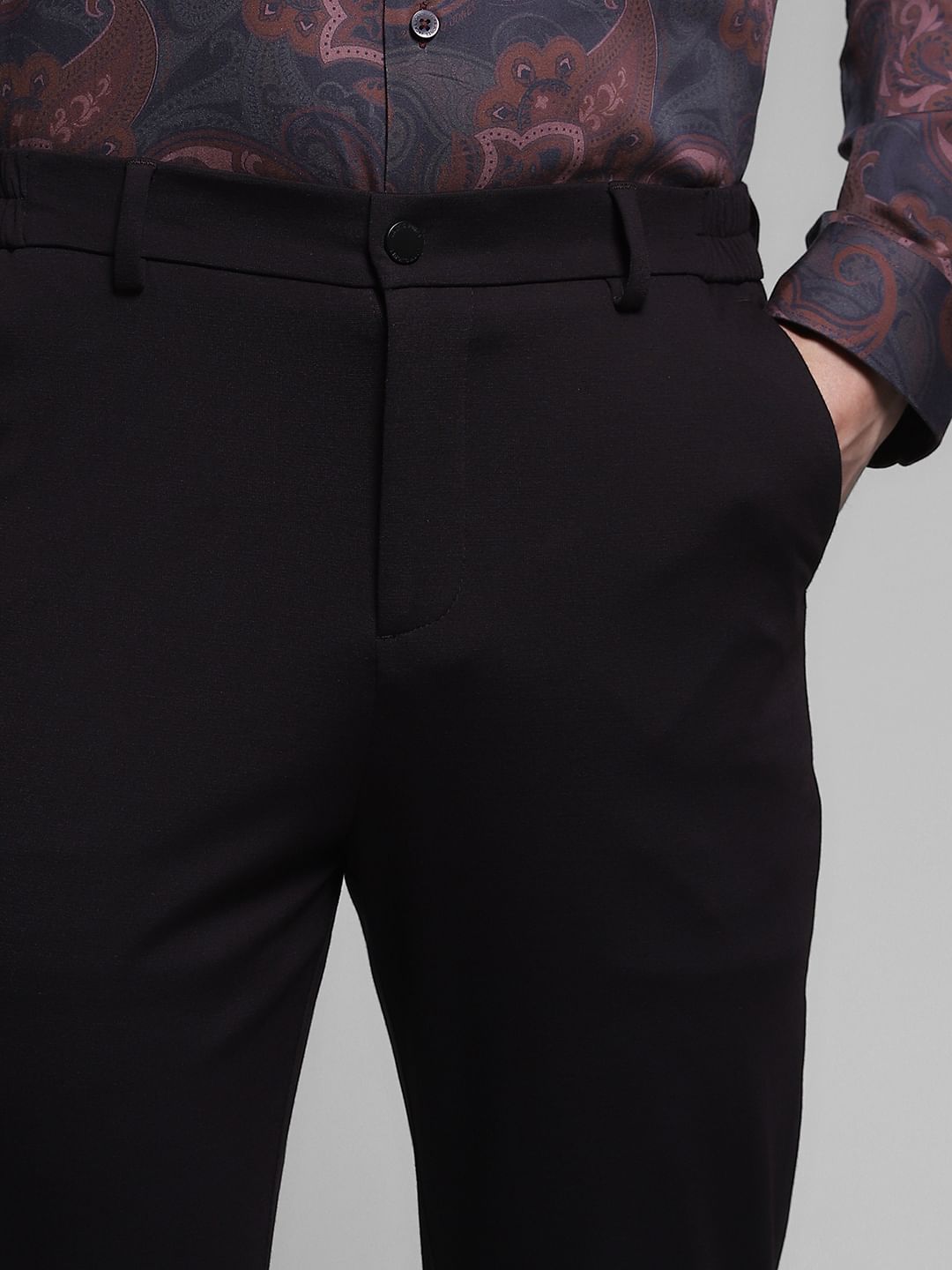 Dark Brown Mid Rise Slim Fit Pants