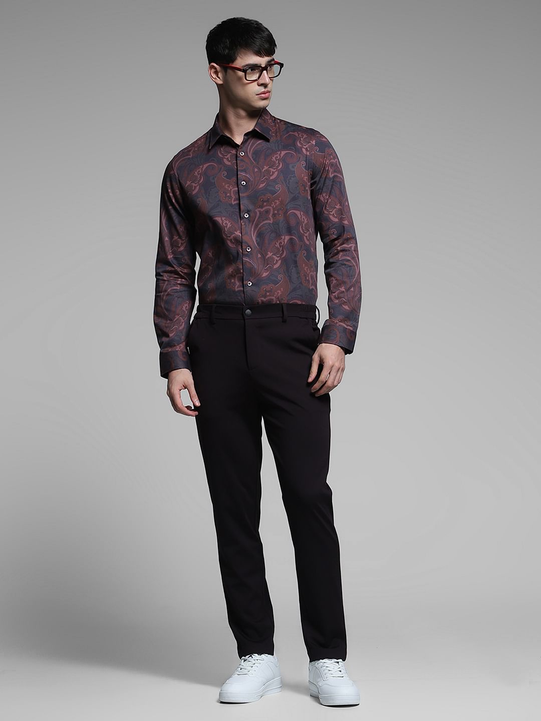 Dark Brown Mid Rise Slim Fit Pants