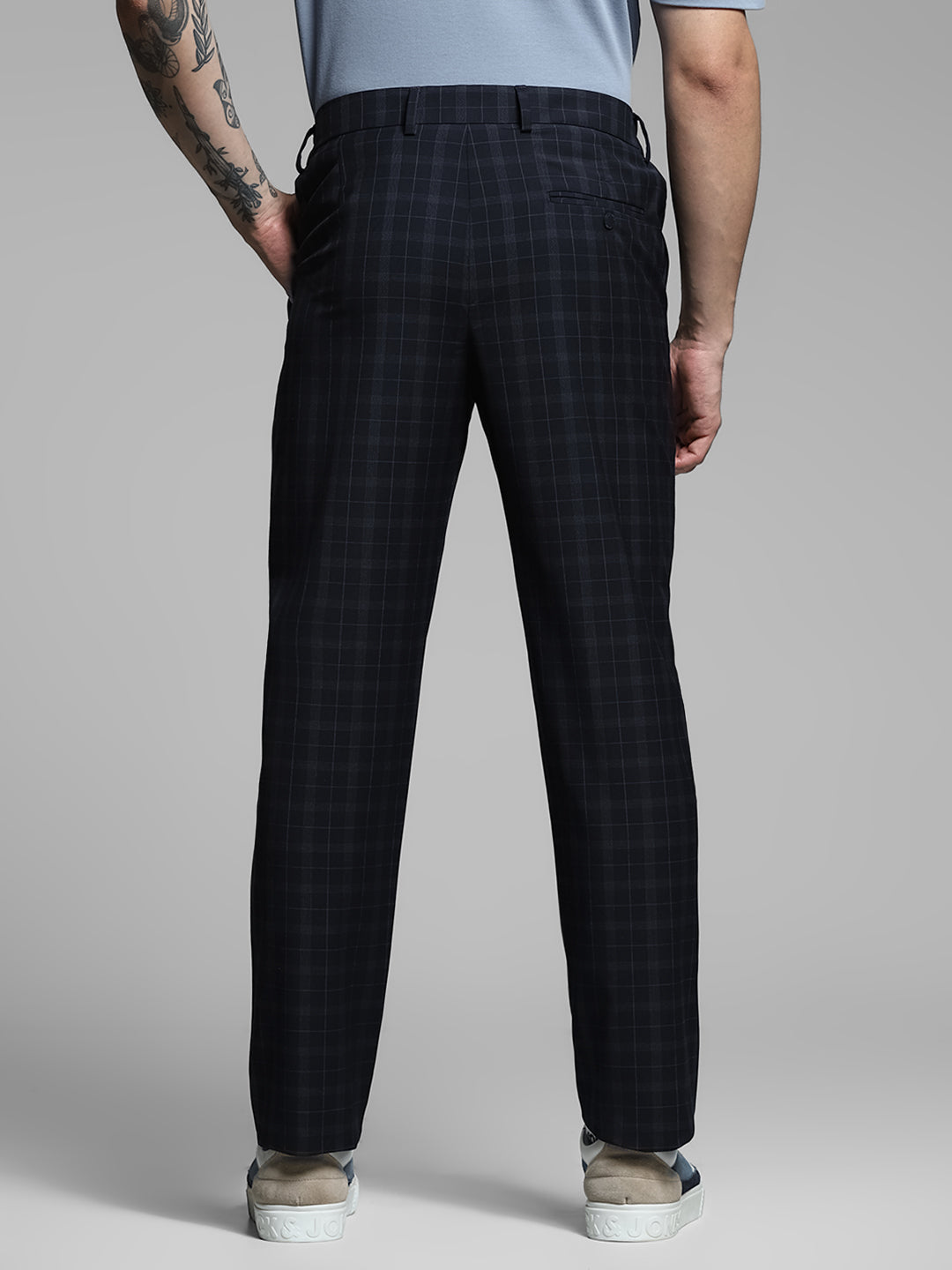 Navy Blue Check Print Pants