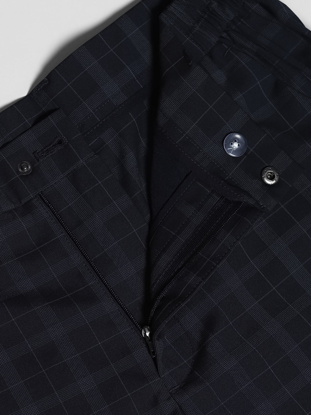 Navy Blue Check Print Pants