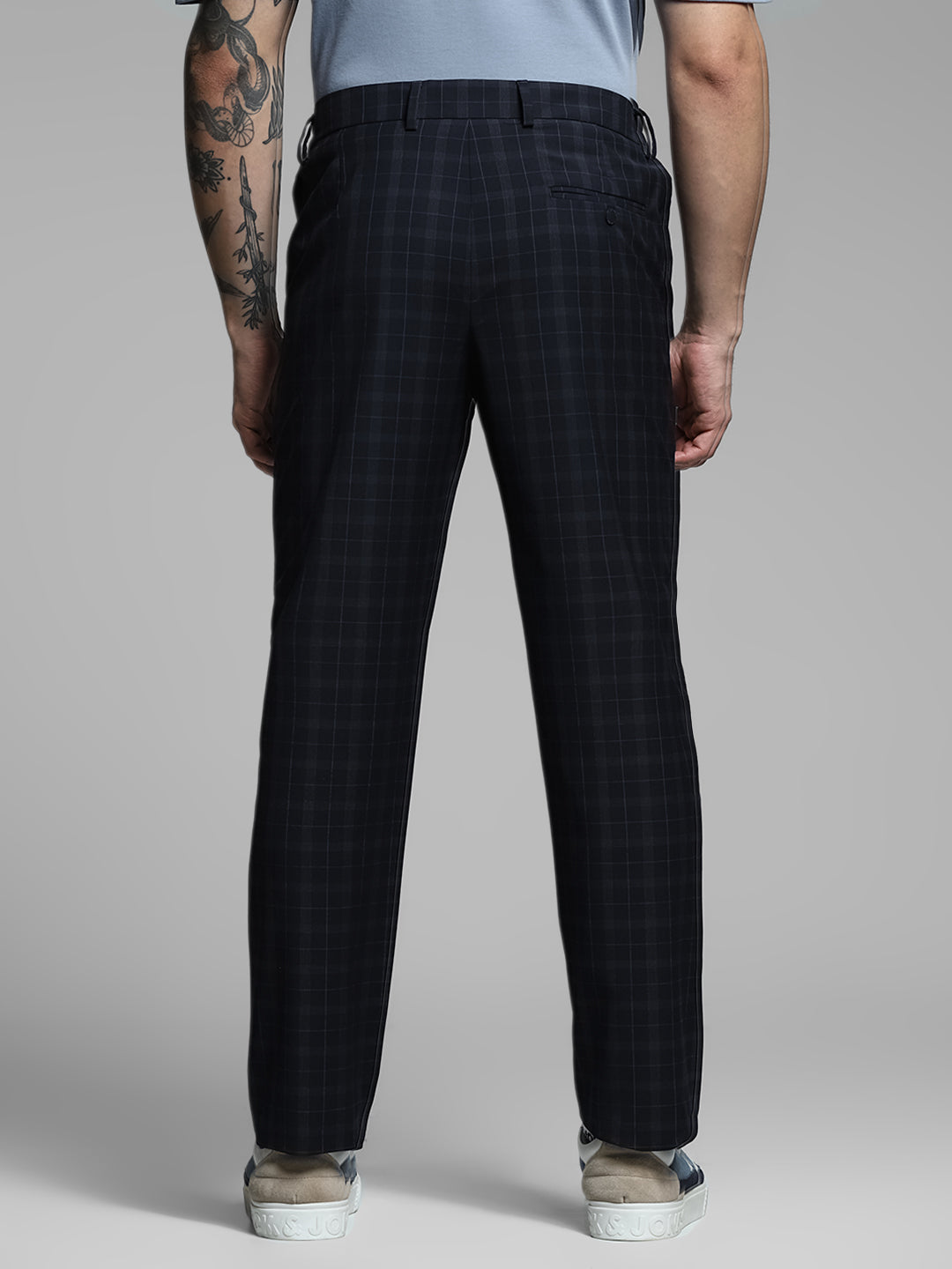 Navy Blue Check Print Pants