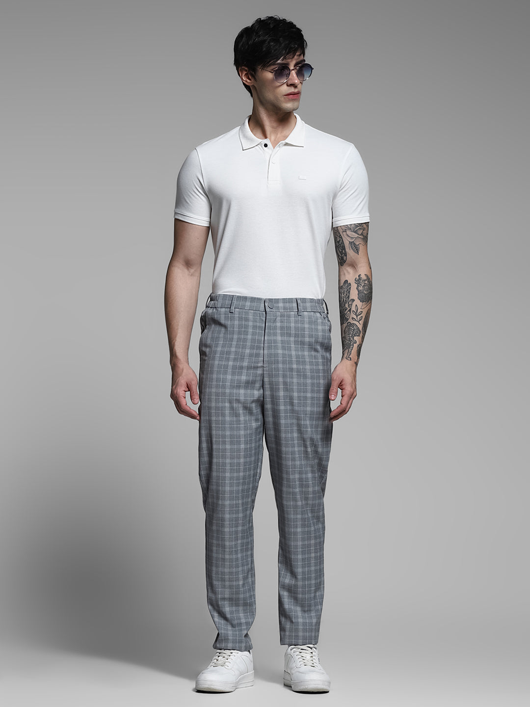 Light Grey Check Print Pants
