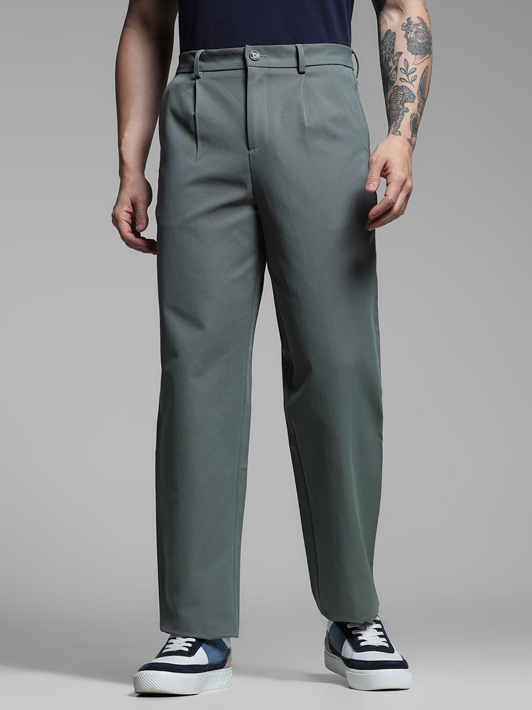 Green Mid Rise Loose Fit Pants
