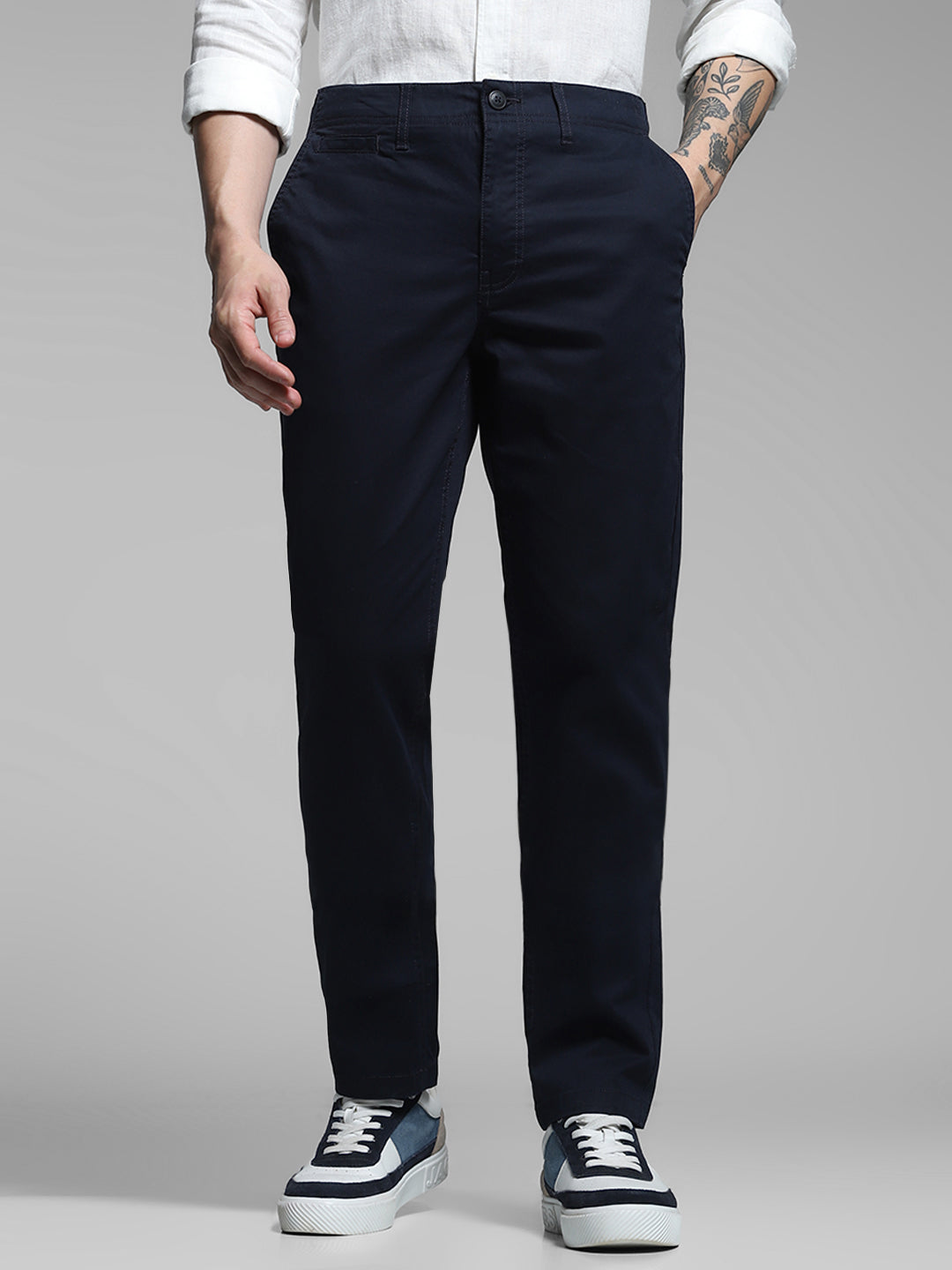 Men's Slim Fit Navy Blue Stretch Cotton Chinos - 28/30