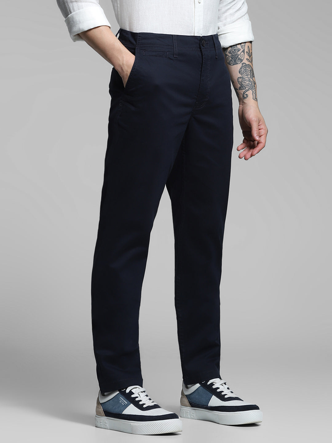 Men's Slim Fit Navy Blue Stretch Cotton Chinos