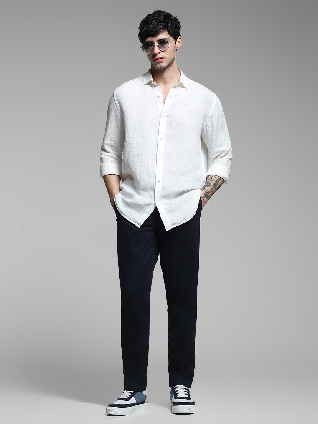 Men's Slim Fit Navy Blue Stretch Cotton Chinos