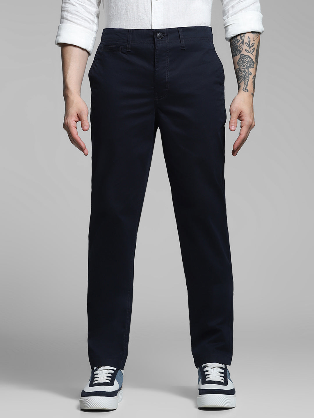 Men's Slim Fit Navy Blue Stretch Cotton Chinos