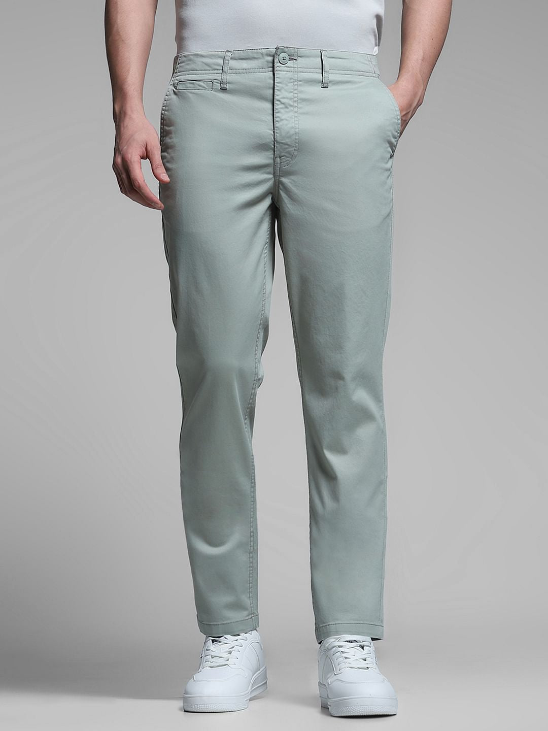 Light Green Mid Rise Slim Fit Pants