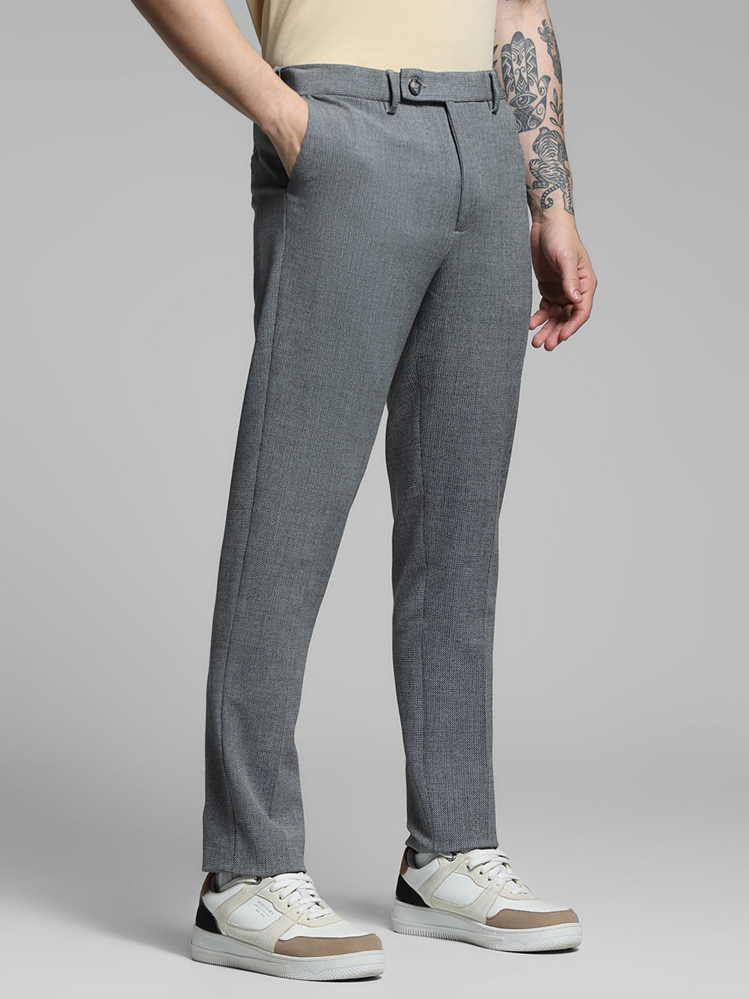 Dark Grey Mid Rise Slim Fit Pants