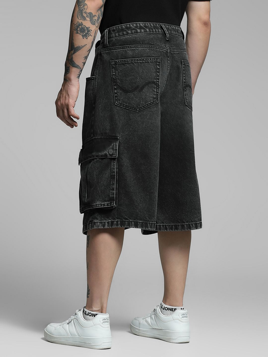 Black Korean Cargo Denim Shorts