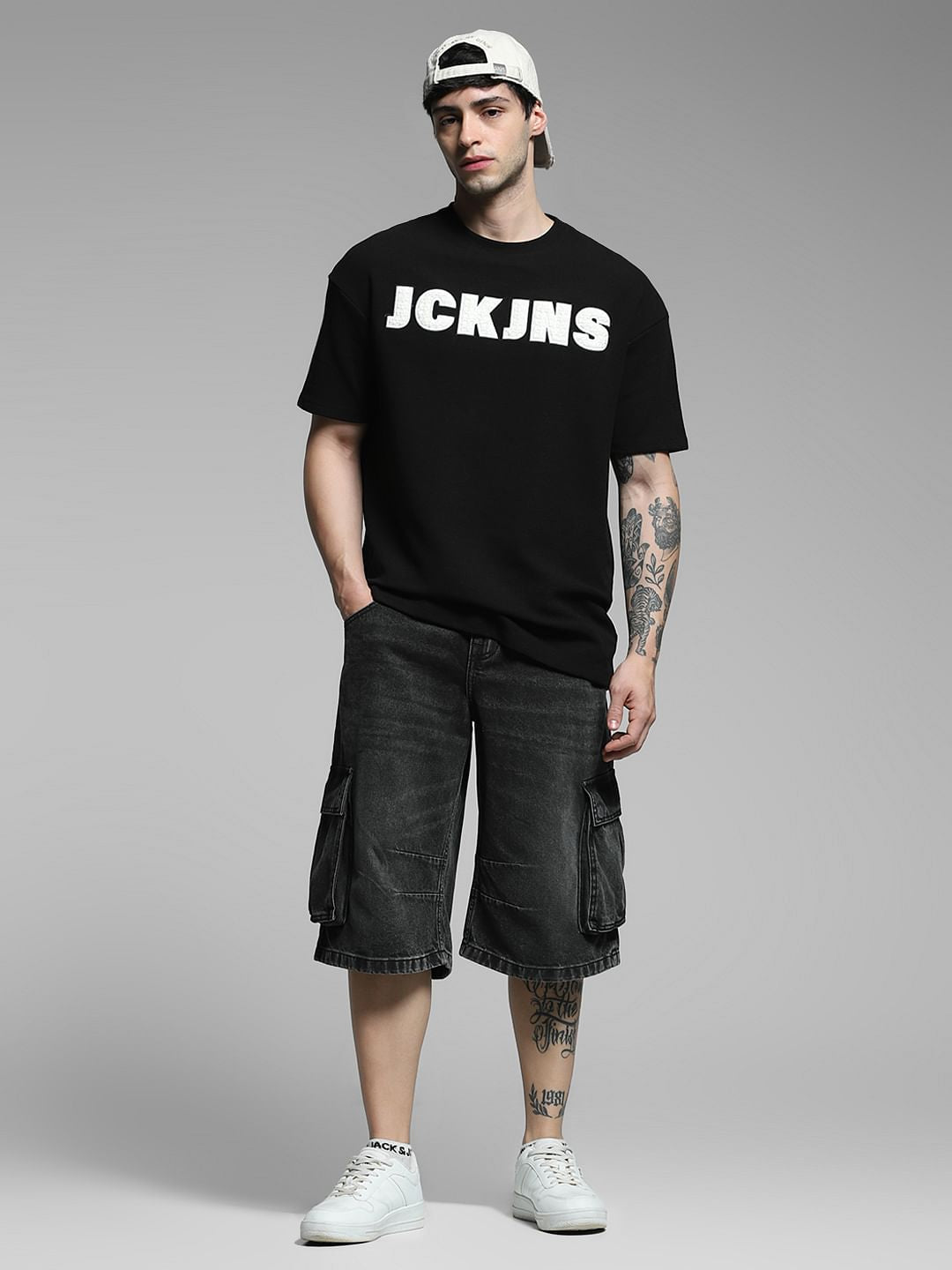 Black Korean Cargo Denim Shorts
