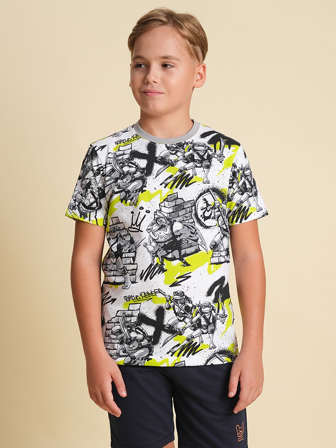 Boys White Ninja Turtles Print T-shirt