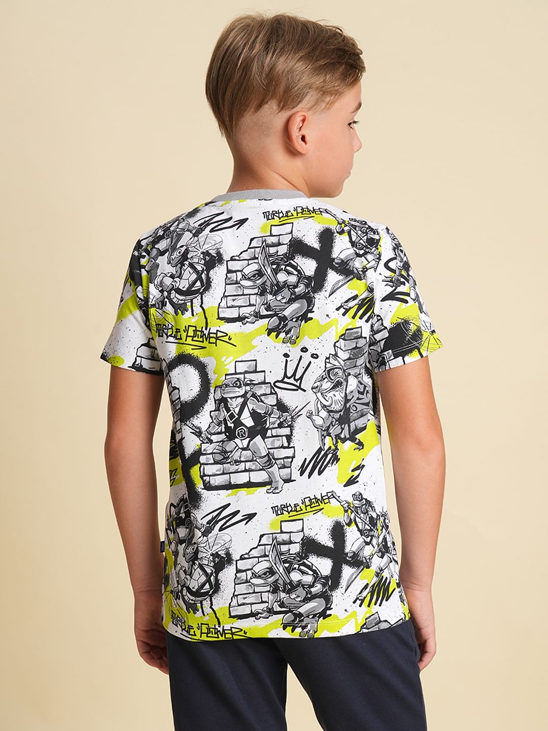 Boys White Ninja Turtles Print T-shirt