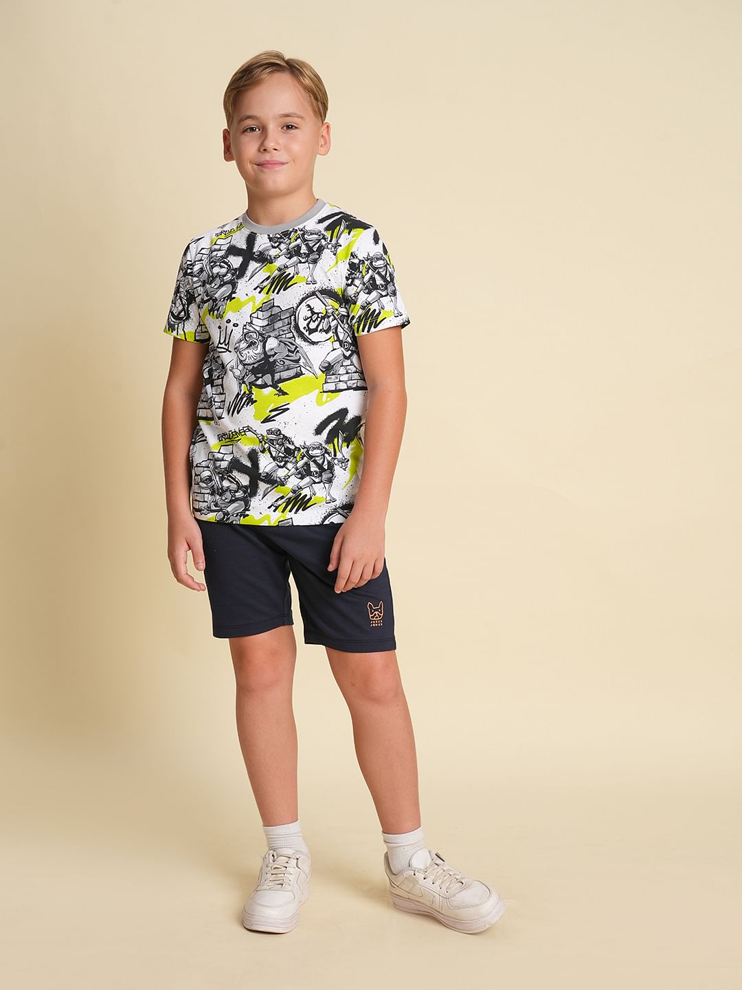 Boys White Ninja Turtles Print T-shirt