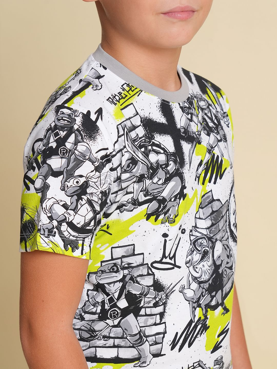 Boys White Ninja Turtles Print T-shirt